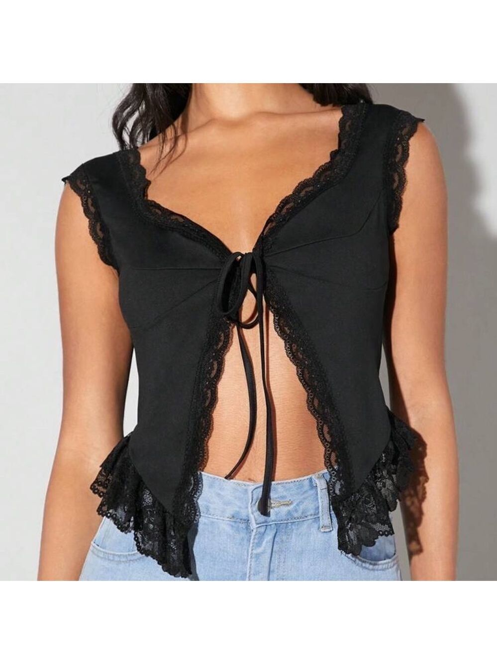 SHEIN Black Lace Detail Top